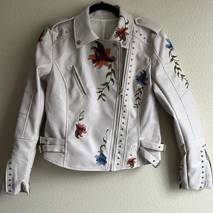 New Faux leather Embroidered Moto Jacket, Small